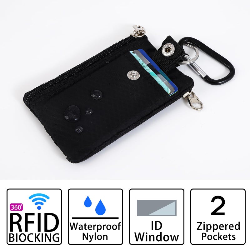 MASAPHIL MASAPHlL Small Lanyard Wallet for Women/Men with RFID Blocking ID Badge Holder  Minimalist Nylon Zipper Pouch  Traval Neck Wallet with Keychain  ID Window for Card Coin Cash (Black) - Image 4